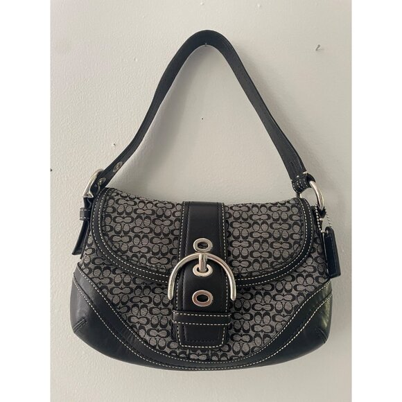 Coach F10925 SMALL Vintage Soho Black Leather & Signature C Canvas Shoulder Bag - Picture 1 of 14